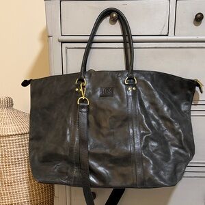 Sseko Black Leather Duffel Bag with Gold Hardware